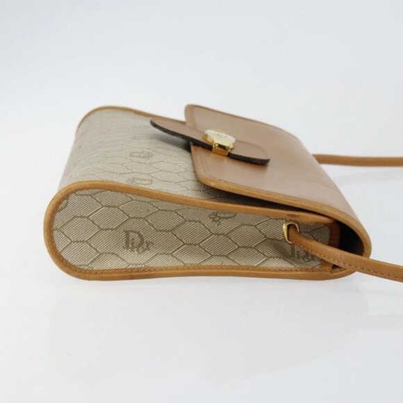 Christian Dior Honeycomb Canvas Shoulder Bag PVC Leather Beige Gold Auth BA7080 - Picture 6 of 16